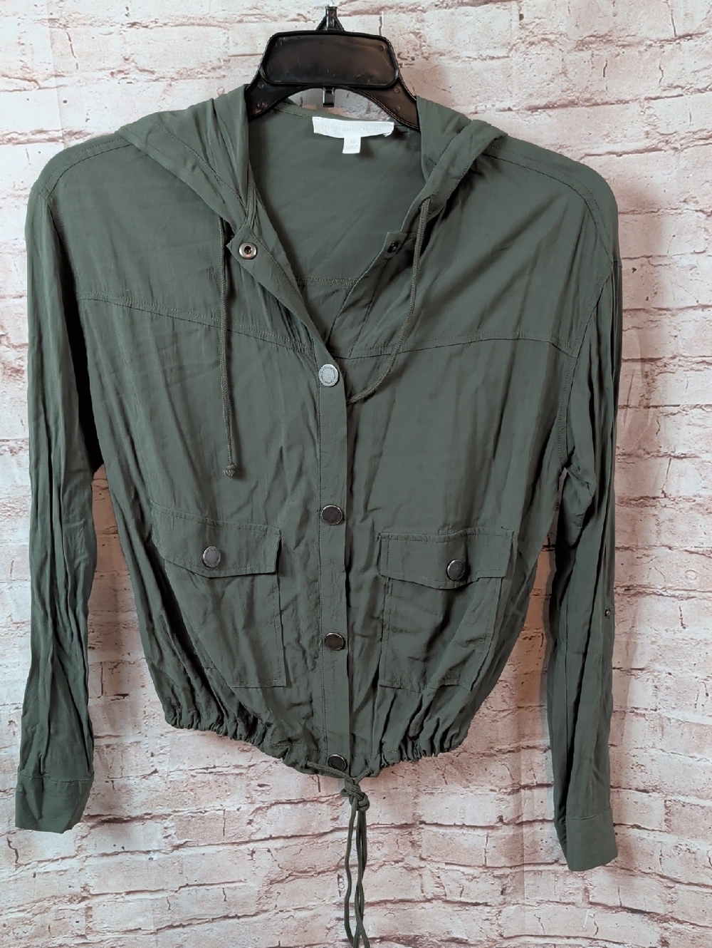 adyson Parker Lightweight Drawstring Hooded Jacket Olive Green Xs Like New
